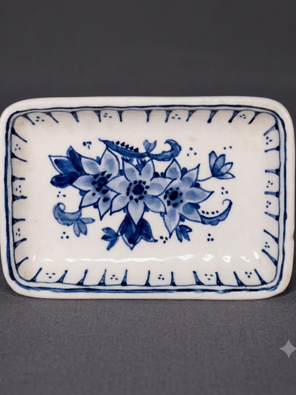 Vt'g 1967 Royal Delft Hand Painted Blue Floral Rectangular Ceramic Trinket Tray - Picture 3 of 5